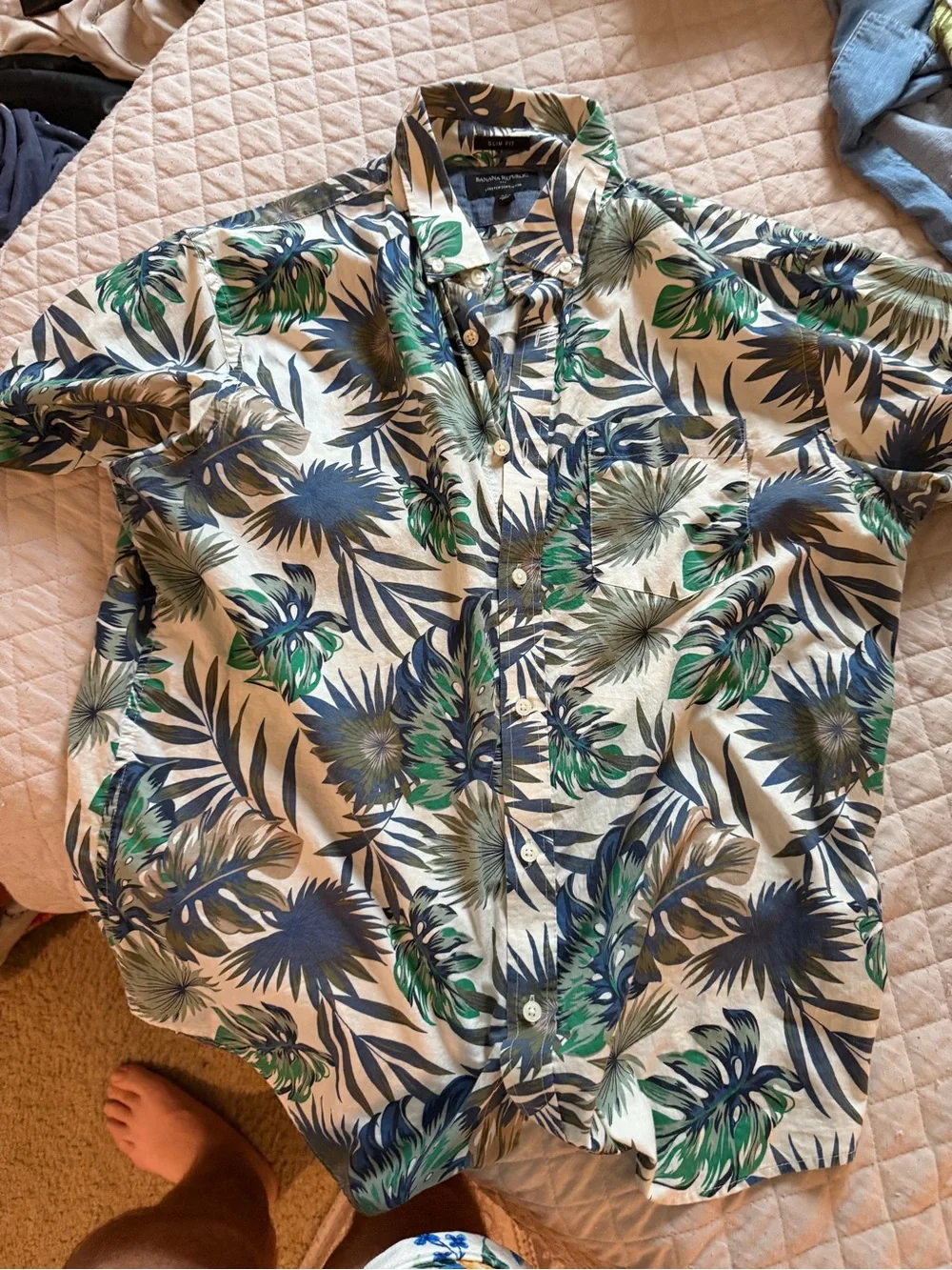 Banana Republic Short-Sleeve Tropical Print Shirt - Green/Blue